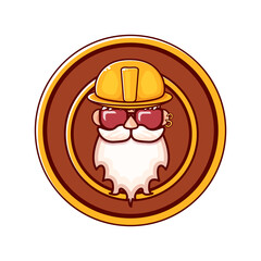 Worker man icon with orange helmet and beard isolated on white background. 1 may Labor day icon or sign with funky man