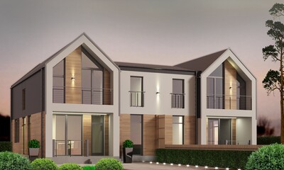 Modern town house with terrace and bushes