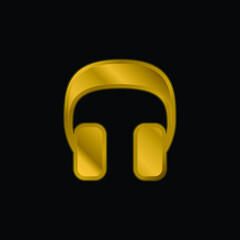 Big Headphones gold plated metalic icon or logo vector