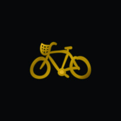 Bike Hand Drawn Ecological Transport gold plated metalic icon or logo vector