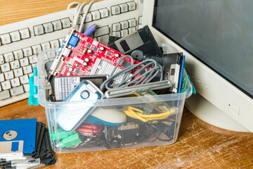 Obsolete electronic and technological objects.