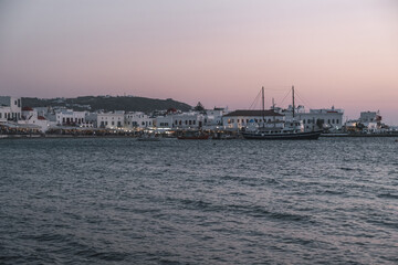 Fototapeta premium port at sunset mykonos