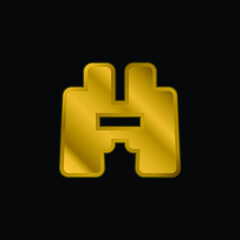 Binoculars gold plated metalic icon or logo vector
