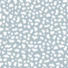 Minimalistic seamless pattern with white spotted or snow on blue background. Modern simple universal design. Vector illustration