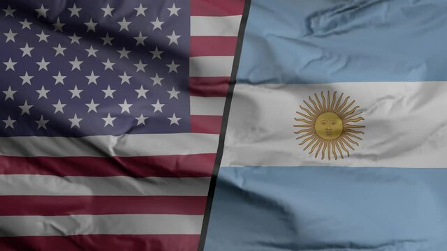 United States and Argentina flag seamless closeup waving animation. United States and Argentina Background. 3D render, 4k resolution