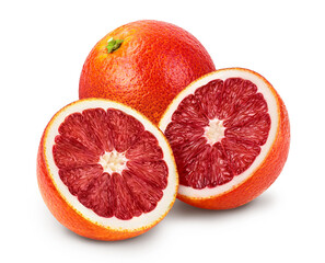 Blood red oranges isolated on white background with clipping path and full depth of field