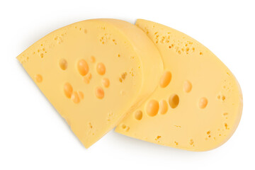 piece of cheese isolated on white background with clipping path. Top view. Flat lay