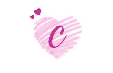 Initial C Logo with Pink Heart Icon. Letter C Concept with Love. Vector Illustration. Valentines Concept Logotype.