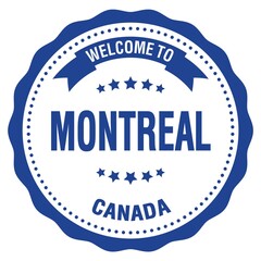 WELCOME TO MONTREAL - CANADA, words written on blue stamp
