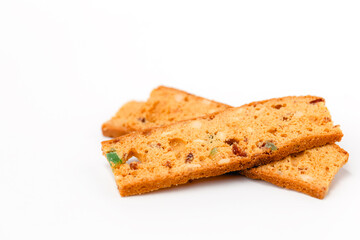 Homemade delicious biscotti on white background for bakery, food and eating concept