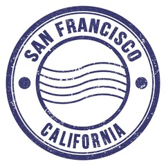 SAN FRANCISCO - CALIFORNIA, words written on blue postal stamp