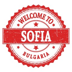 Obraz premium WELCOME TO SOFIA - BULGARIA, words written on red stamp