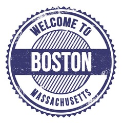 WELCOME TO BOSTON - MASSACHUSETTS, words written on blue stamp