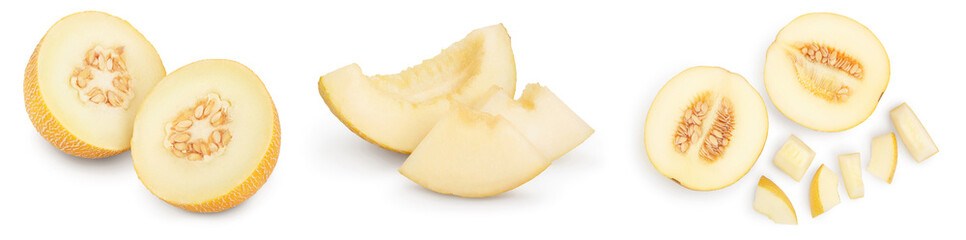 Melon isolated on white background with full depth of field. Set or collection