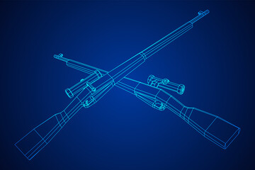 Sniper bolt-action rifle mosin nagant. Wireframe low poly mesh vector illustration.