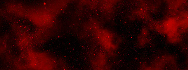 Abstract cosmic red banner background with stars and nebulae