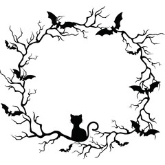 Halloween wreath circle frame with Bat, vector illustration
