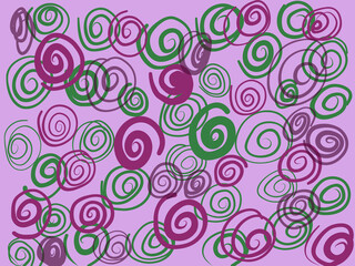 Green, crimson spirals on a purple background. Vector image for fabric, graphic textiles, prints, wallpapers.