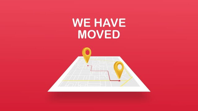 We have moved. Moving office sign. Clipart image. Motion graphics
