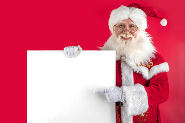 Naklejka premium Emotional senior male model old man with a natural white beard Father Christmas