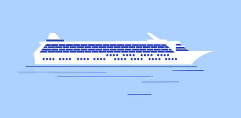 cruise ship illustration. commercial passenger modern travel ship. flat graphic icon on cruise ship liner in ocean sea river water. leisure vacation destination travel transportation.