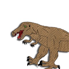 Brown colored dinosaur on white background with shadow.