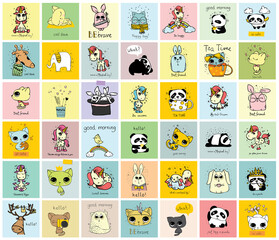 Vector set of cute doodle hipster animals. Perfect for greeting cards design, t-shirt prints and kid's posters.
