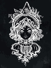 Vector illustration, Halloween, witch, mystic, witchcraft. handmade, prints,tattoo, background  chalkboard