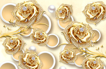 3D wallpaper jewelry beautiful flower abstract  background with circle and pearl illustration design
