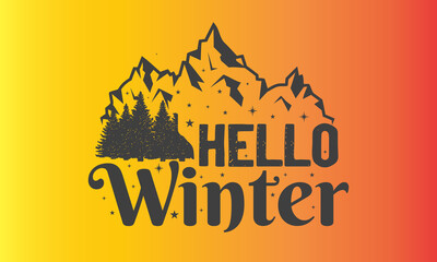 Hello, Winter, winter couple love and a typography tee shirt. Winter logos and emblems for invitations, greeting cards, t-shirt, prints, and posters Design