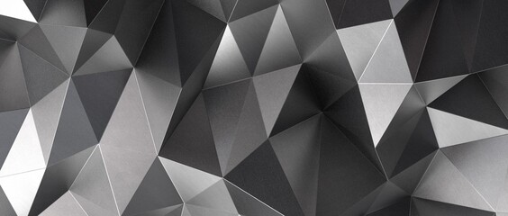 Fototapeta premium Close up detail of abstract modern metallic triangular wall pattern. Silver triangle geometric art wallpaper.