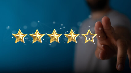 pointing five star symbol to increase rating of company