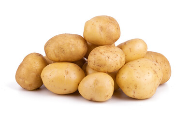 Group of potatoes isolated on white background close up