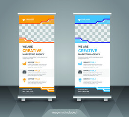 Creative business agency stands roll up banner design for your business. Roll-up template for exhibition, Corporate Business stand banner, editable roll up banner vector template
