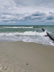 Dark clouds at the sea, stormy weather, dramatic seascape