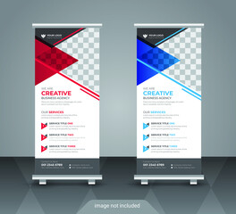 Creative business agency stands roll up banner design for your business. Roll-up template for exhibition, Corporate Business stand banner, editable roll up banner vector template