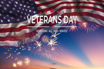 Veterans day card with flag and text
