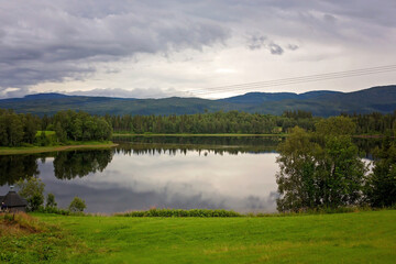 Beautiful landscape in Norway with fjords, trees