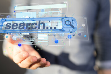 Interface web application in hand 3d
