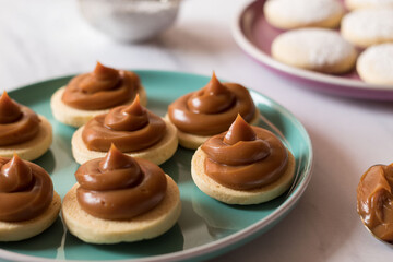 Close up of cookies with caramel