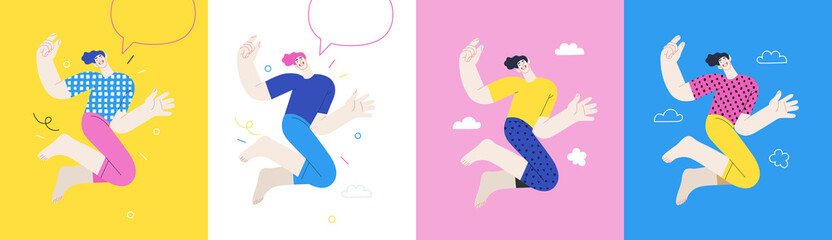 Happiness - happy people jumping in the air cheerfully