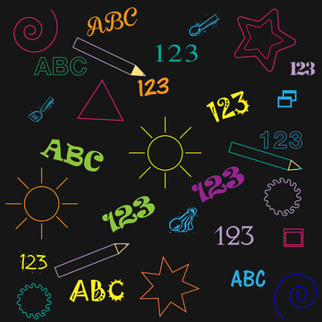 Back to school chalkboard with doodles. Vector seamless pattern