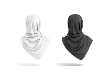Blank black and white woman muslim hijab mockup, back view