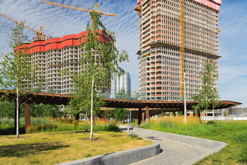 Morning view of architecture park Tufeleva roscha, Moscow, Russia.