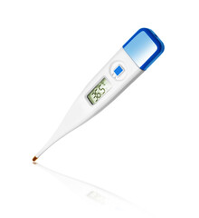 Electronic digital thermometer closeup isolated on white background