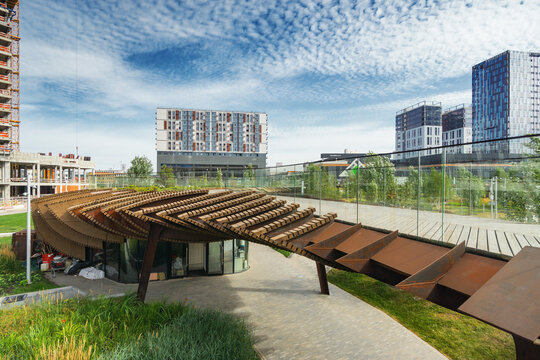 Morning view of architecture park Tufeleva roscha, Moscow, Russia.