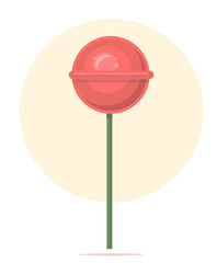 Cartoon red lollipop. Flat style. Icon. 