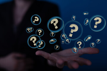 solving problem with digital question marks 3D rendering