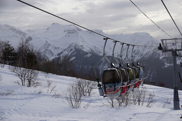 old gondola in the mountains alps france ski resort