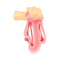 Human Hand Holding Pink Slime as Viscous Colorful Toy Vector Illustration